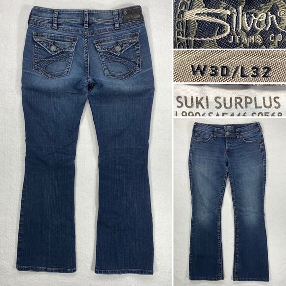 Silver Suki Surplus Size 30 x 32 Bootcut Stretch Denim Flap Pocket Jeans